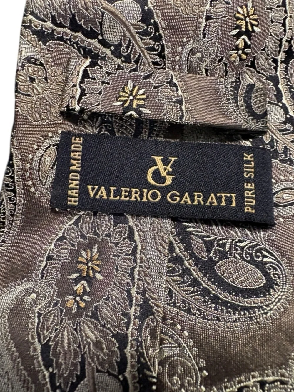 Men's Paisley Silk Tie in Olive Green and Black